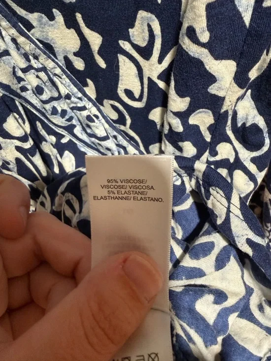 Lucky Brand Navy & White V-Neck Printed Long Sleeve Blouse, Size L - Picture 5 of 5